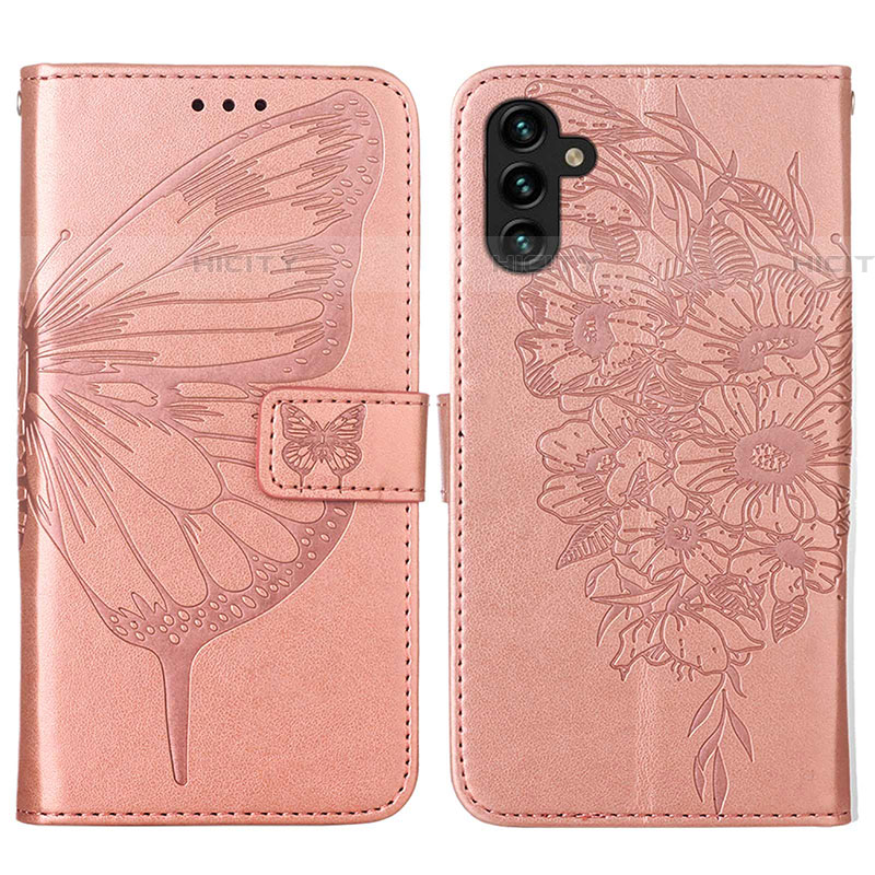 Custodia Portafoglio In Pelle Farfalla Cover con Supporto Y01B per Samsung Galaxy A04s Oro Rosa