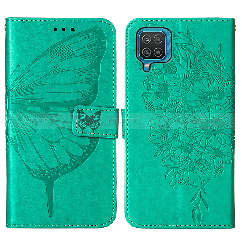 Custodia Portafoglio In Pelle Farfalla Cover con Supporto Y01B per Samsung Galaxy A12 Verde