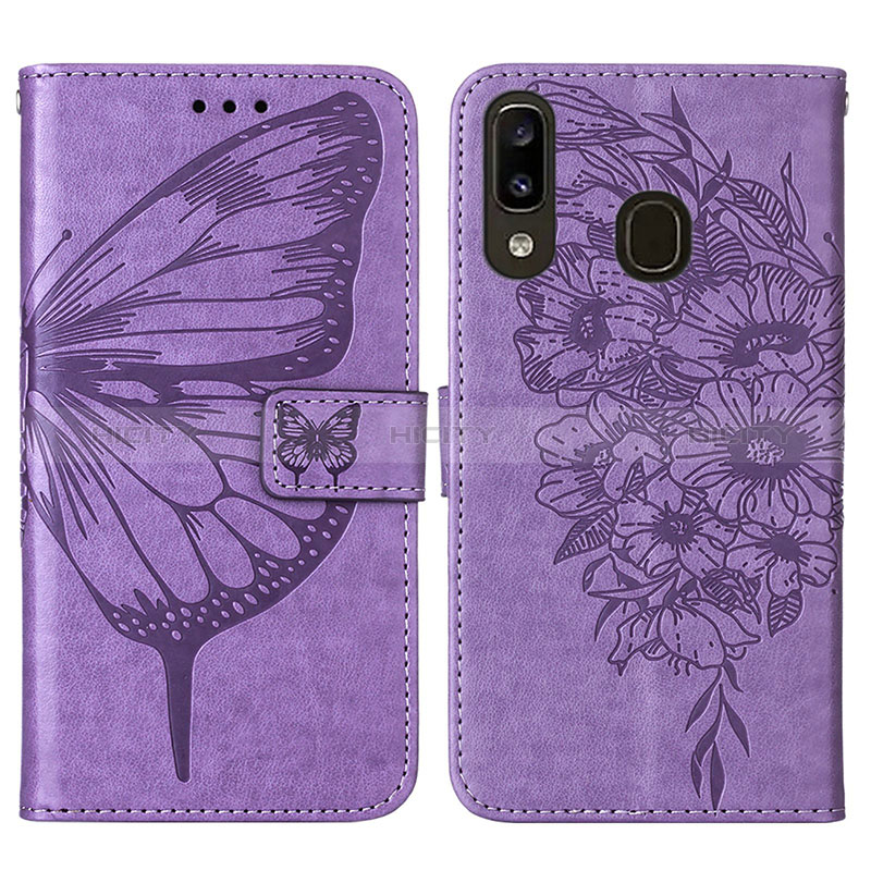 Custodia Portafoglio In Pelle Farfalla Cover con Supporto Y01B per Samsung Galaxy A20 Lavanda