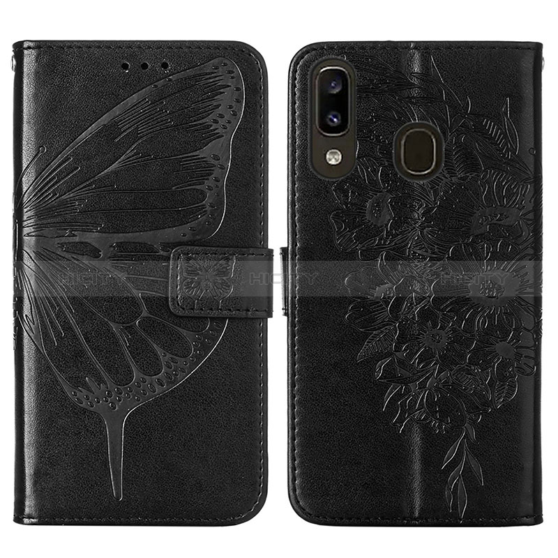 Custodia Portafoglio In Pelle Farfalla Cover con Supporto Y01B per Samsung Galaxy A20 Nero