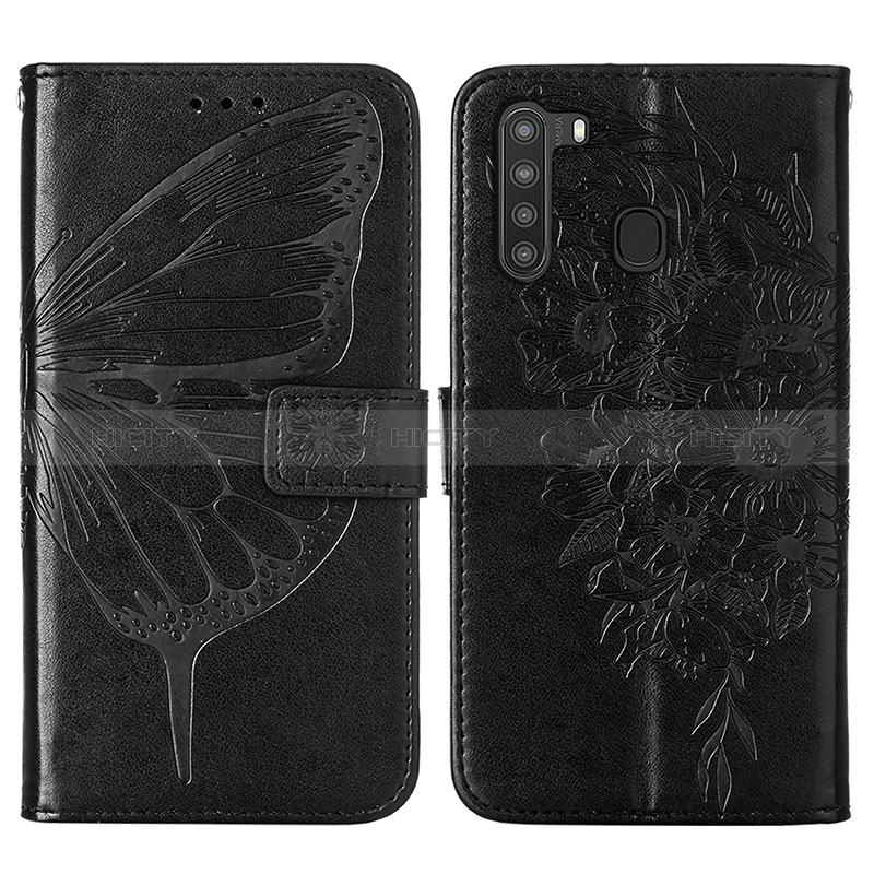 Custodia Portafoglio In Pelle Farfalla Cover con Supporto Y01B per Samsung Galaxy A21 Nero