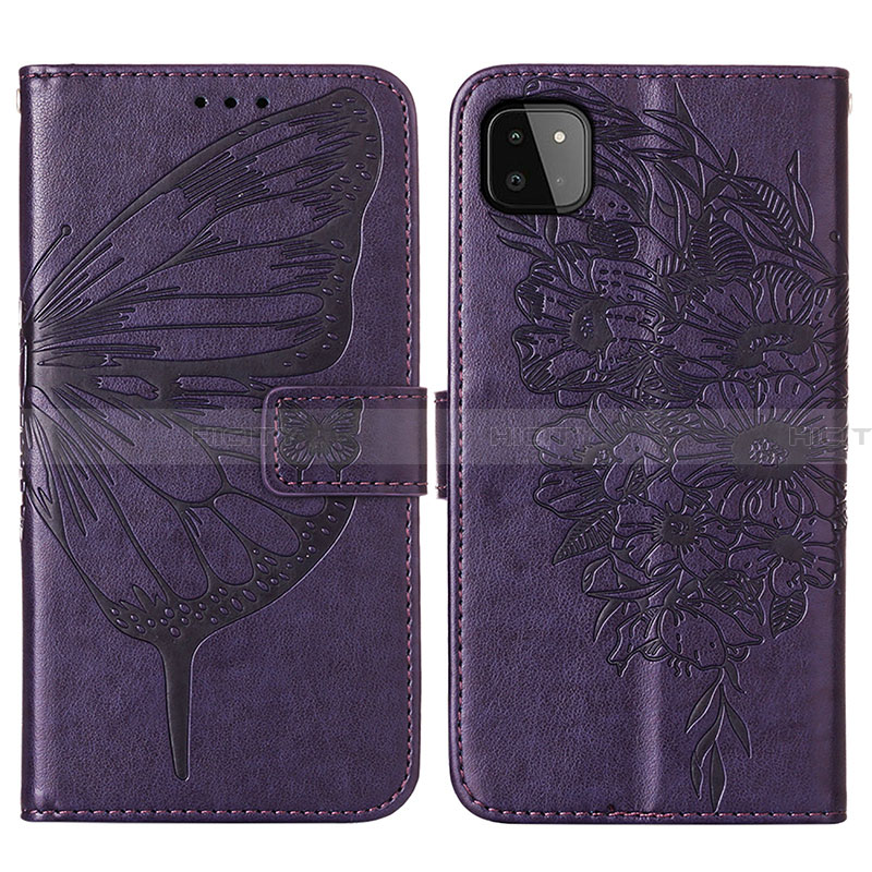 Custodia Portafoglio In Pelle Farfalla Cover con Supporto Y01B per Samsung Galaxy A22 5G Viola