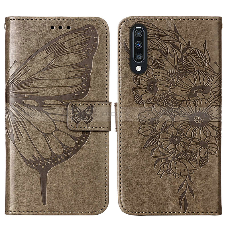 Custodia Portafoglio In Pelle Farfalla Cover con Supporto Y01B per Samsung Galaxy A30S Grigio