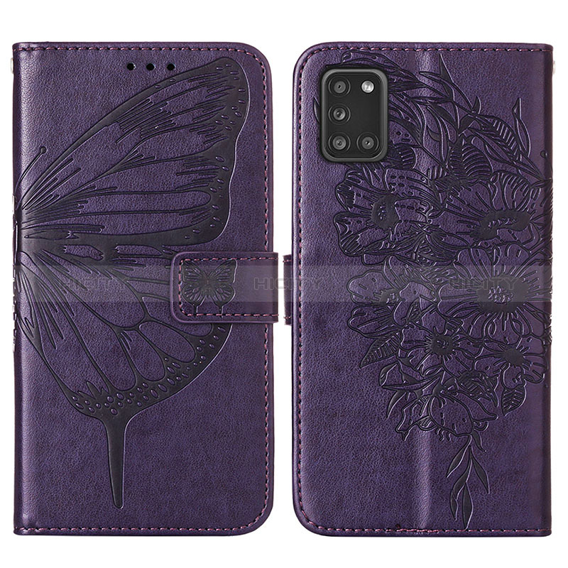 Custodia Portafoglio In Pelle Farfalla Cover con Supporto Y01B per Samsung Galaxy A31 Viola