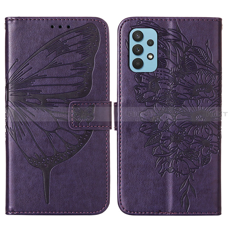 Custodia Portafoglio In Pelle Farfalla Cover con Supporto Y01B per Samsung Galaxy A32 4G Viola