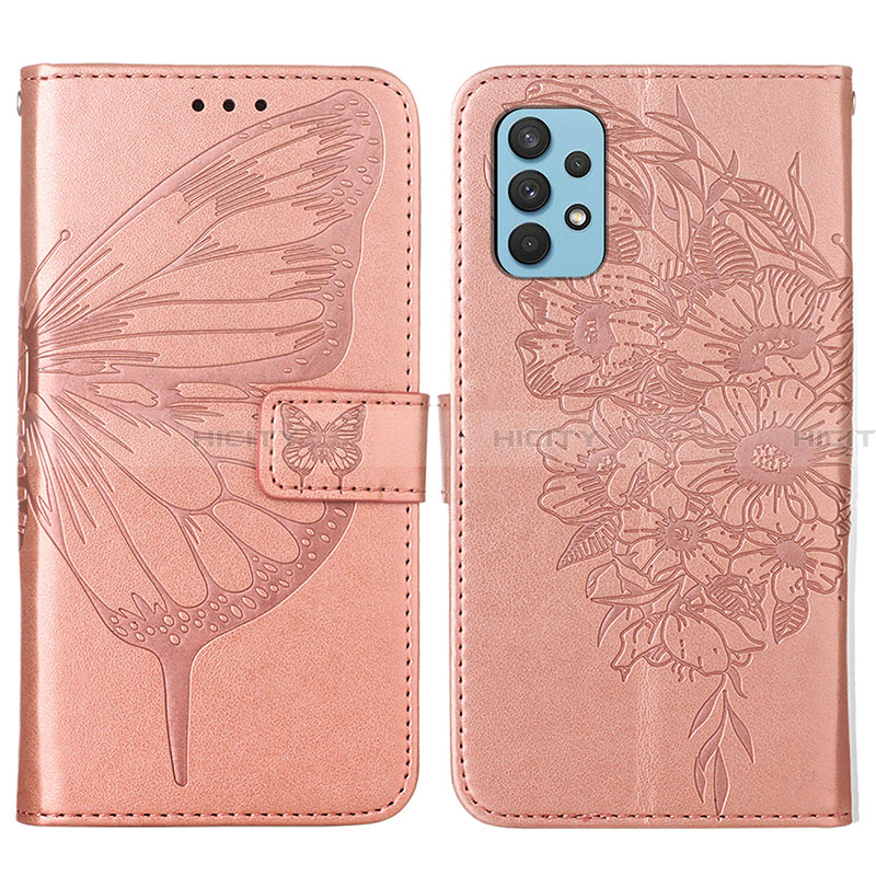 Custodia Portafoglio In Pelle Farfalla Cover con Supporto Y01B per Samsung Galaxy A32 5G Oro Rosa