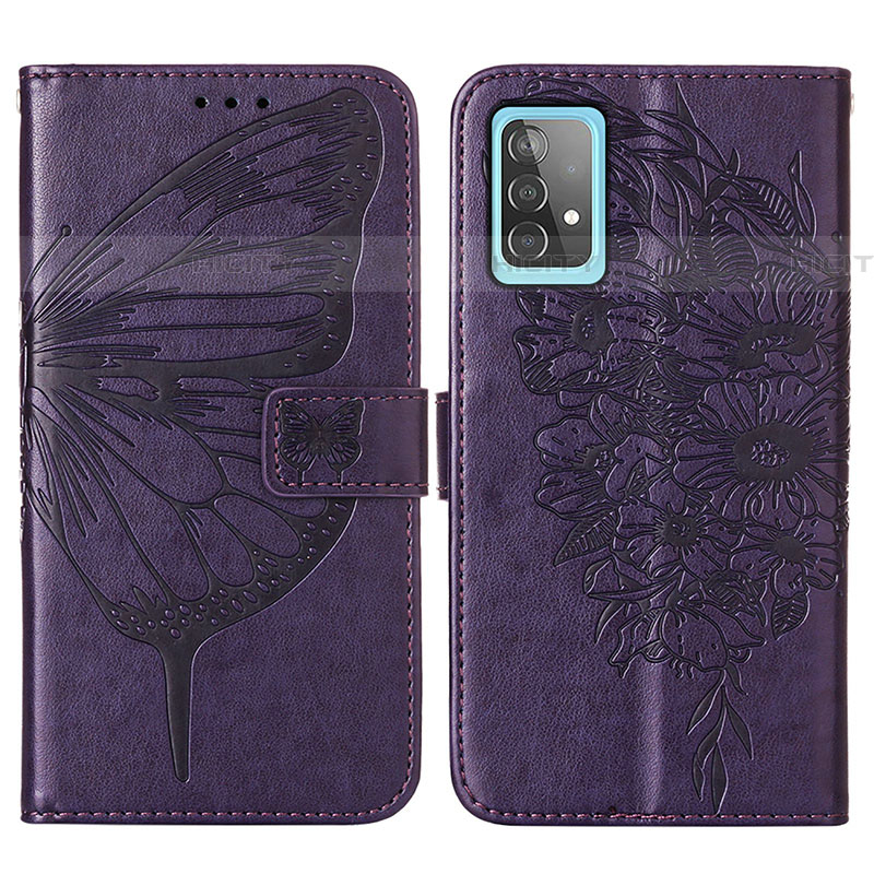 Custodia Portafoglio In Pelle Farfalla Cover con Supporto Y01B per Samsung Galaxy A52 4G Viola