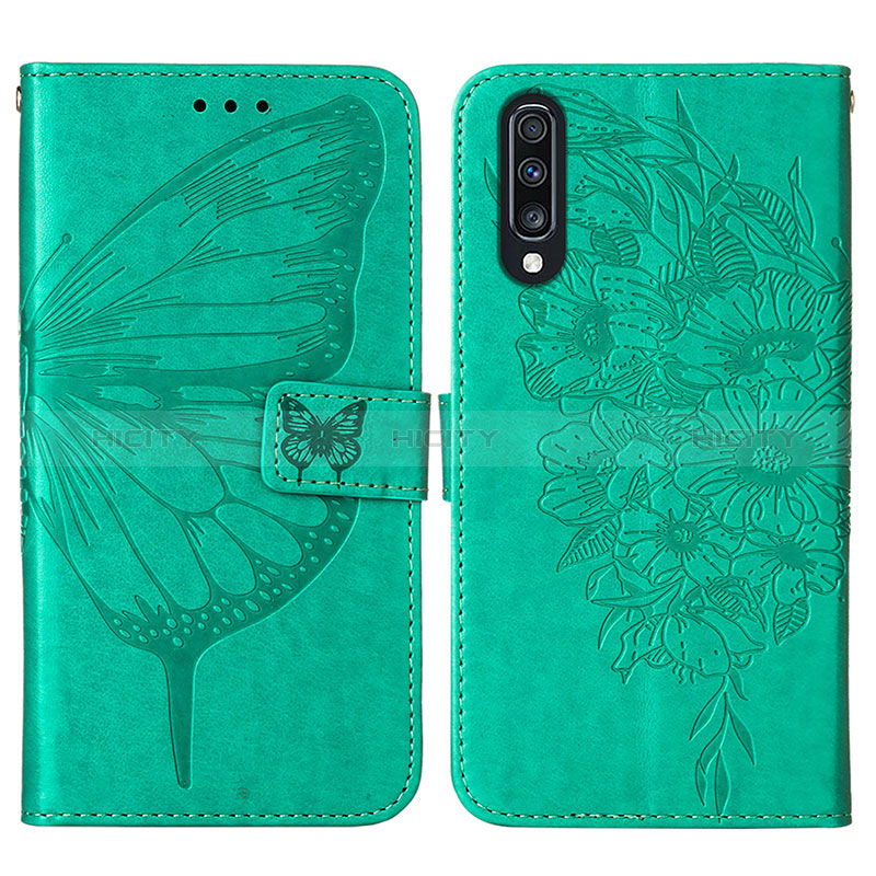 Custodia Portafoglio In Pelle Farfalla Cover con Supporto Y01B per Samsung Galaxy A70 Verde