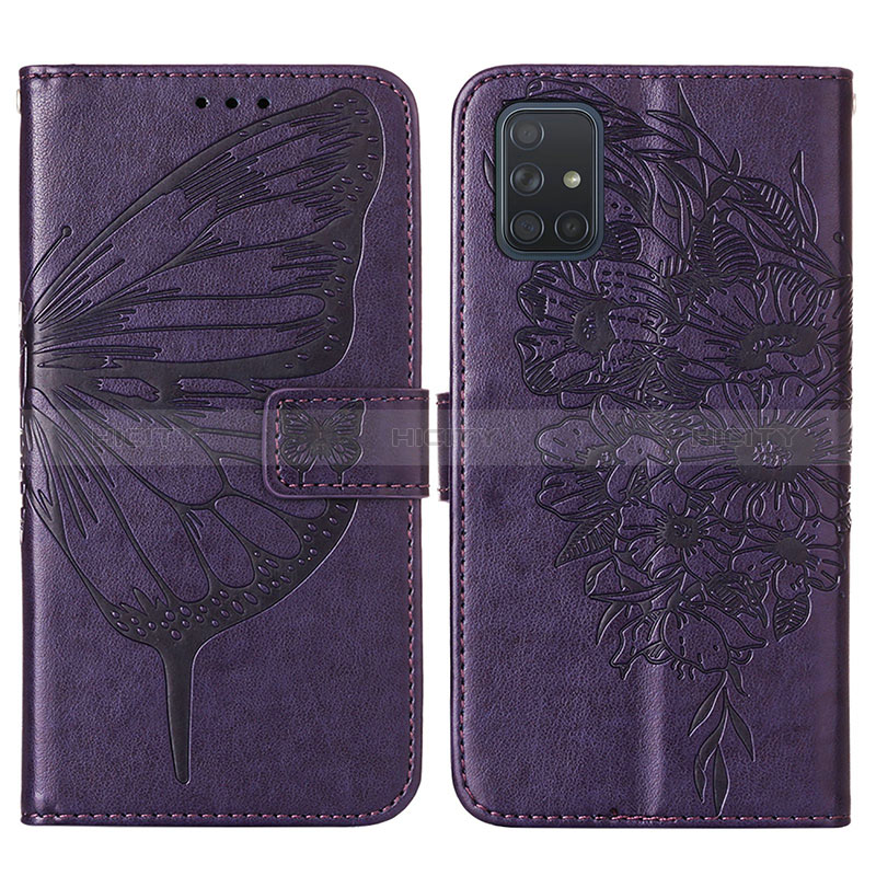 Custodia Portafoglio In Pelle Farfalla Cover con Supporto Y01B per Samsung Galaxy A71 4G A715 Viola