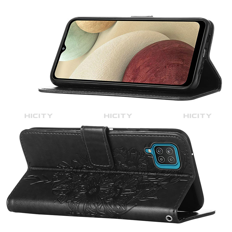 Custodia Portafoglio In Pelle Farfalla Cover con Supporto Y01B per Samsung Galaxy F12