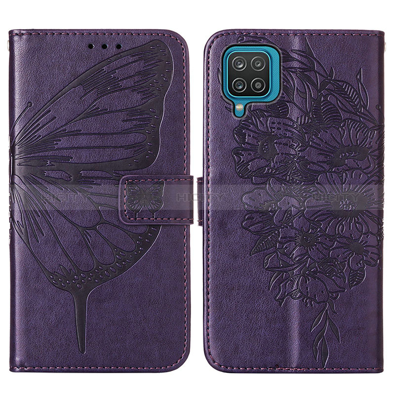 Custodia Portafoglio In Pelle Farfalla Cover con Supporto Y01B per Samsung Galaxy F12 Viola