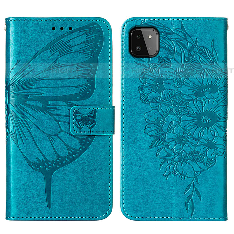 Custodia Portafoglio In Pelle Farfalla Cover con Supporto Y01B per Samsung Galaxy F42 5G Blu