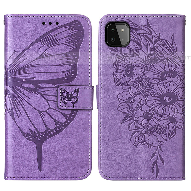 Custodia Portafoglio In Pelle Farfalla Cover con Supporto Y01B per Samsung Galaxy F42 5G Lavanda