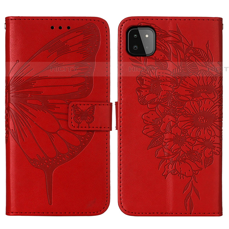 Custodia Portafoglio In Pelle Farfalla Cover con Supporto Y01B per Samsung Galaxy F42 5G Rosso