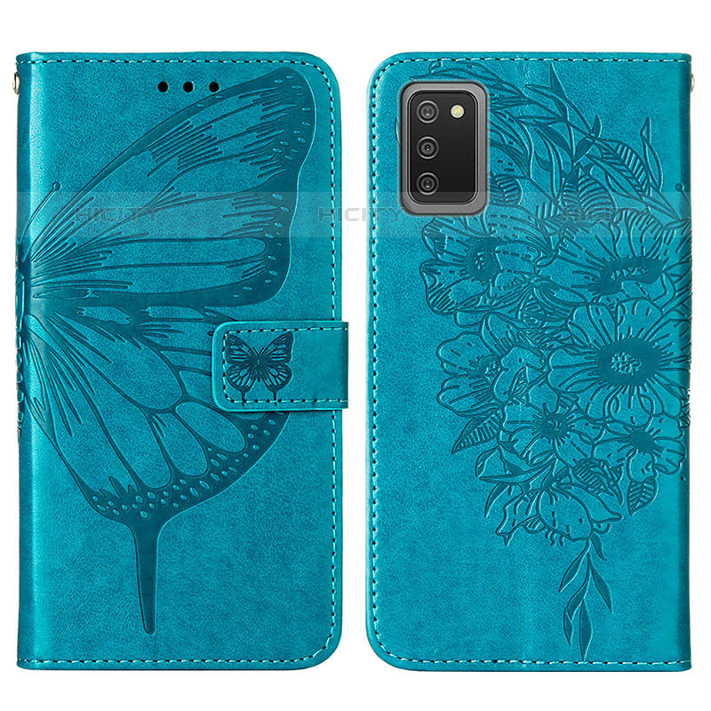 Custodia Portafoglio In Pelle Farfalla Cover con Supporto Y01B per Samsung Galaxy M02s Blu