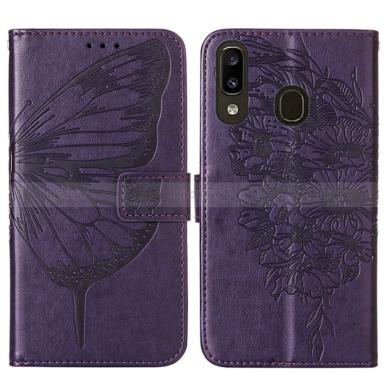 Custodia Portafoglio In Pelle Farfalla Cover con Supporto Y01B per Samsung Galaxy M10S Viola