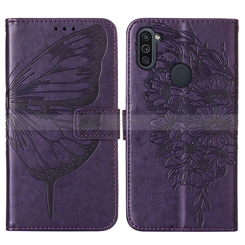 Custodia Portafoglio In Pelle Farfalla Cover con Supporto Y01B per Samsung Galaxy M11 Viola