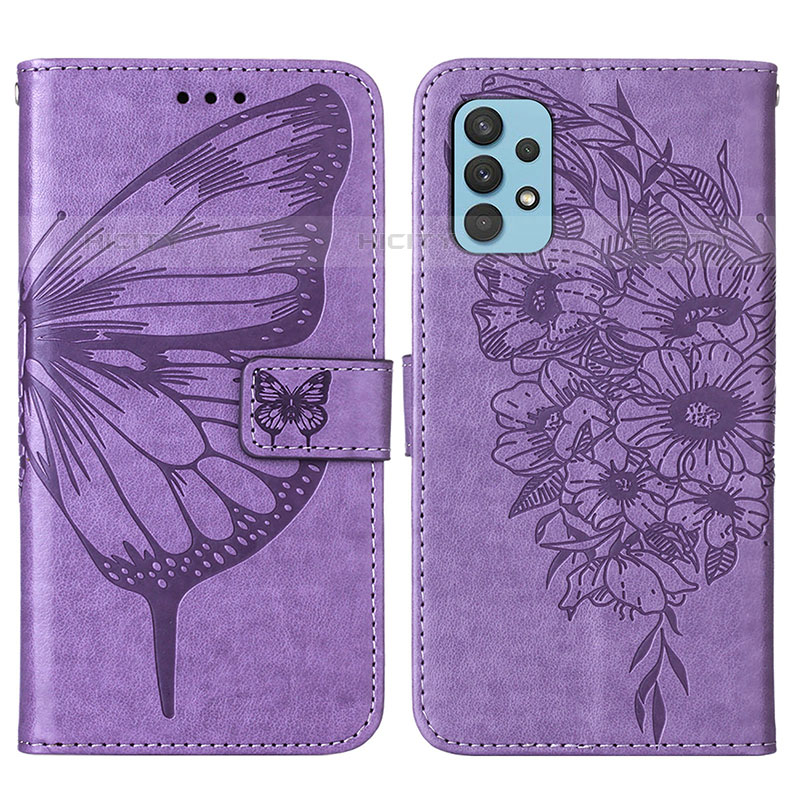 Custodia Portafoglio In Pelle Farfalla Cover con Supporto Y01B per Samsung Galaxy M32 5G Lavanda