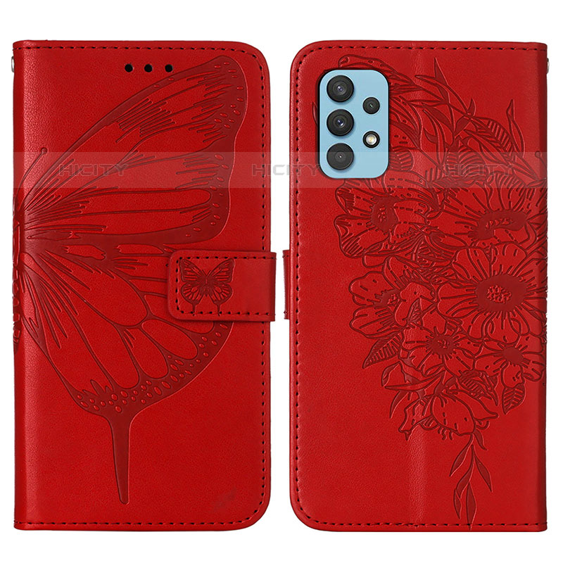 Custodia Portafoglio In Pelle Farfalla Cover con Supporto Y01B per Samsung Galaxy M32 5G Rosso