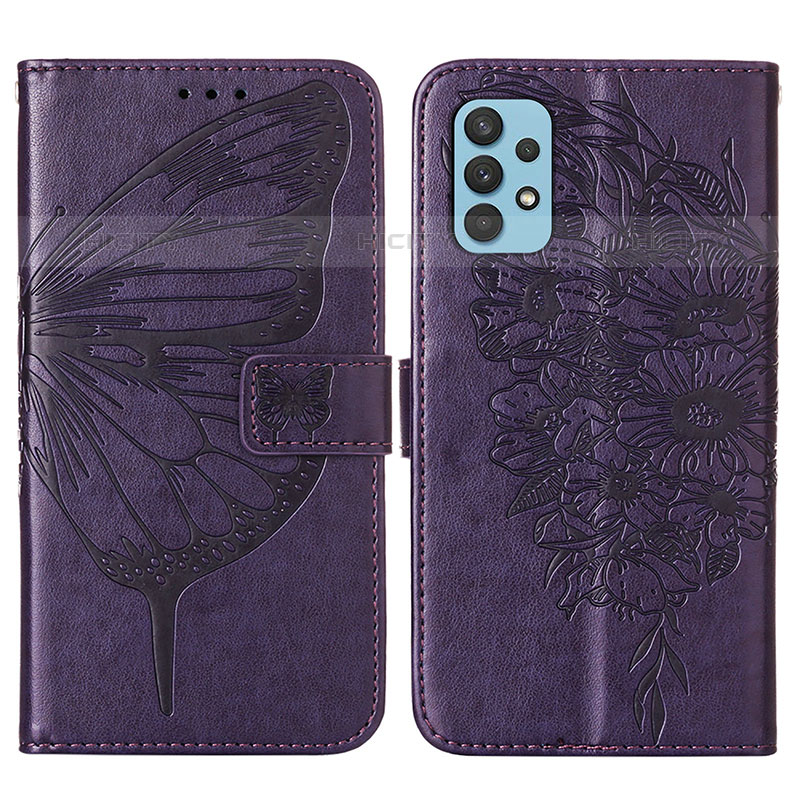 Custodia Portafoglio In Pelle Farfalla Cover con Supporto Y01B per Samsung Galaxy M32 5G Viola