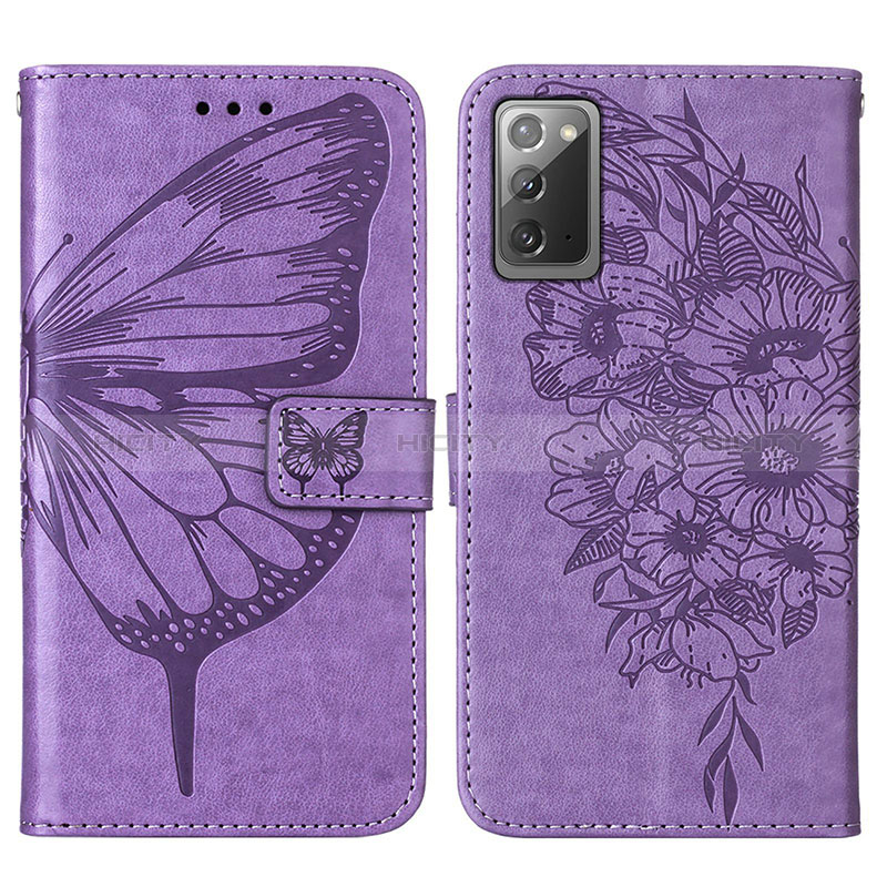 Custodia Portafoglio In Pelle Farfalla Cover con Supporto Y01B per Samsung Galaxy Note 20 5G Lavanda