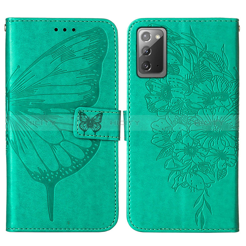 Custodia Portafoglio In Pelle Farfalla Cover con Supporto Y01B per Samsung Galaxy Note 20 5G Verde