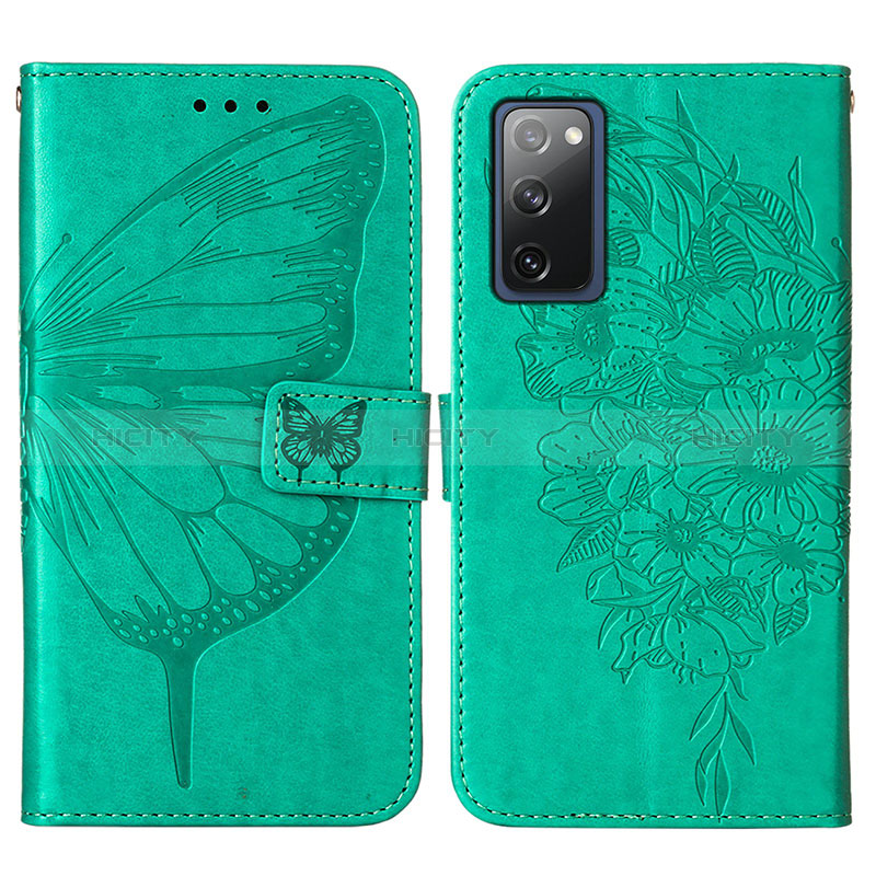 Custodia Portafoglio In Pelle Farfalla Cover con Supporto Y01B per Samsung Galaxy S20 FE 4G Verde