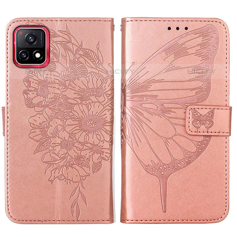 Custodia Portafoglio In Pelle Farfalla Cover con Supporto Y01B per Vivo iQOO U3x 5G Oro Rosa