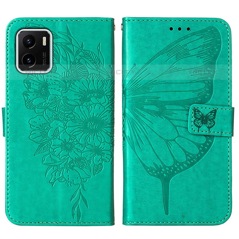 Custodia Portafoglio In Pelle Farfalla Cover con Supporto Y01B per Vivo iQOO U5x Verde