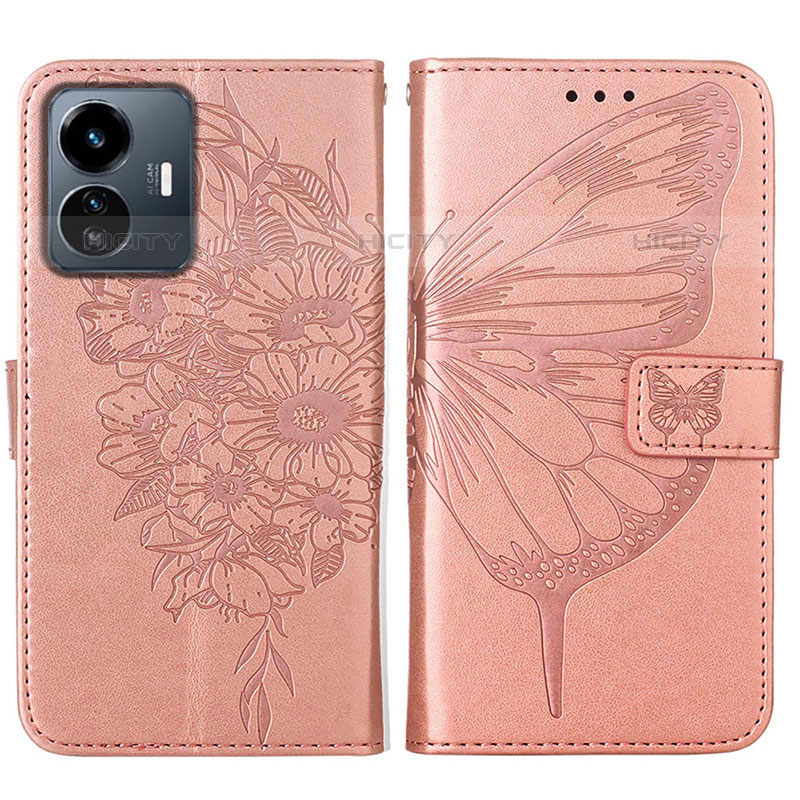 Custodia Portafoglio In Pelle Farfalla Cover con Supporto Y01B per Vivo iQOO Z6 Lite 5G Oro Rosa