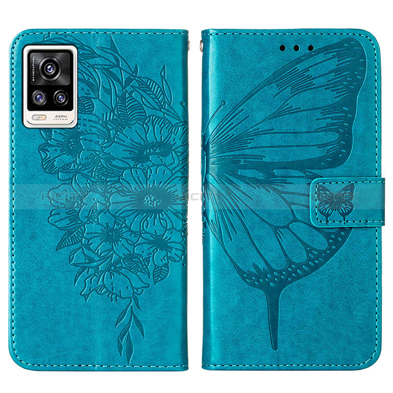 Custodia Portafoglio In Pelle Farfalla Cover con Supporto Y01B per Vivo V21e 4G Blu