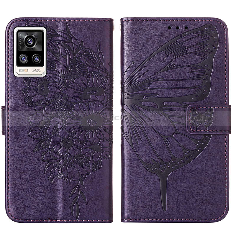 Custodia Portafoglio In Pelle Farfalla Cover con Supporto Y01B per Vivo V21e 4G Viola