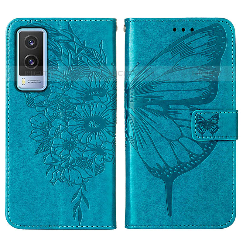 Custodia Portafoglio In Pelle Farfalla Cover con Supporto Y01B per Vivo V21e 5G Blu