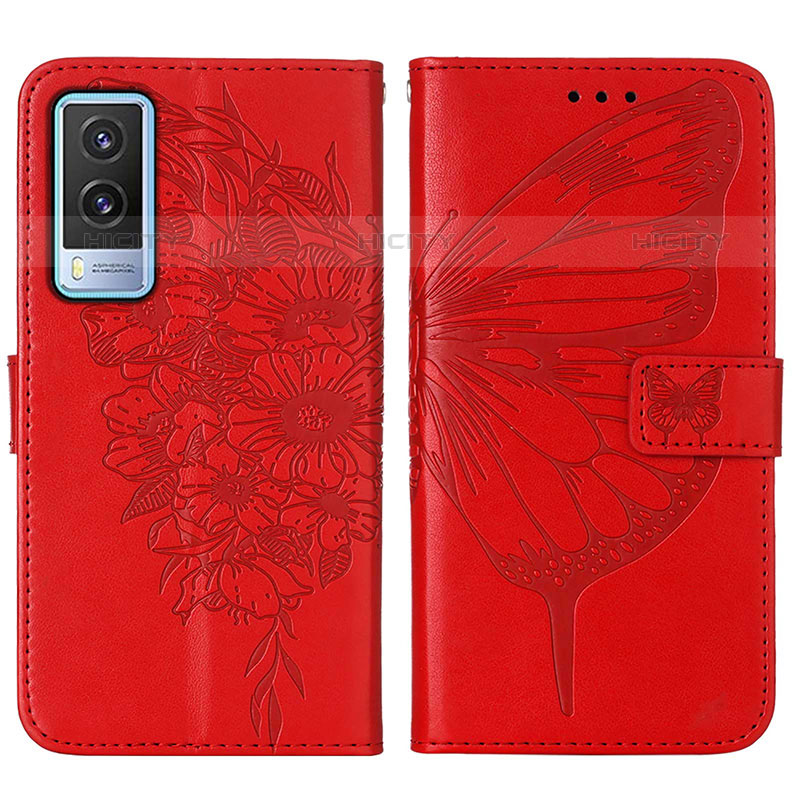 Custodia Portafoglio In Pelle Farfalla Cover con Supporto Y01B per Vivo V21e 5G Rosso