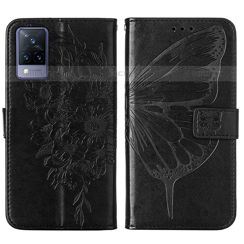 Custodia Portafoglio In Pelle Farfalla Cover con Supporto Y01B per Vivo V21s 5G Nero