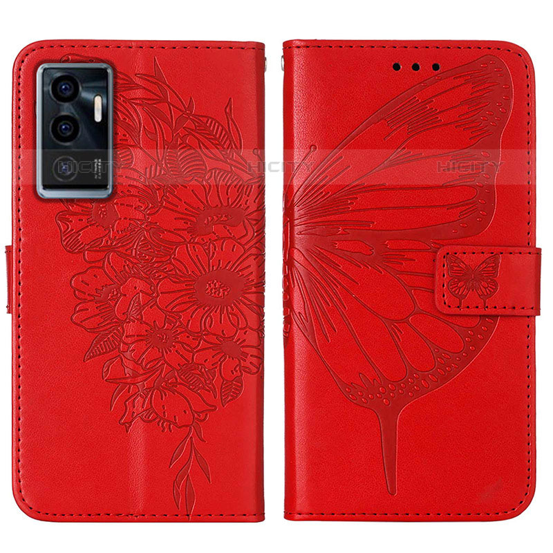 Custodia Portafoglio In Pelle Farfalla Cover con Supporto Y01B per Vivo V23e Rosso