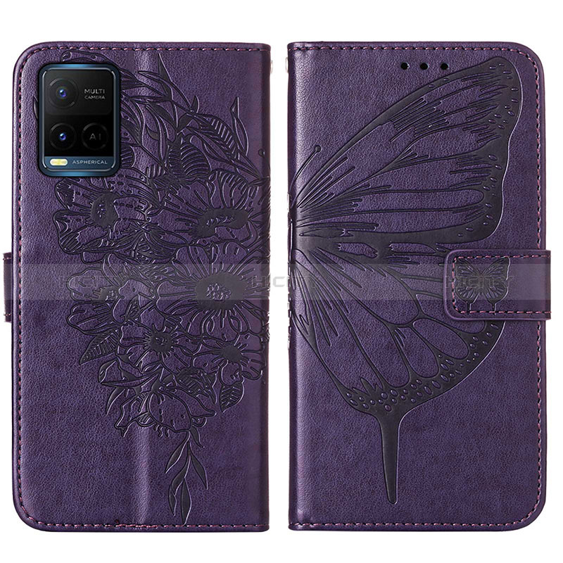 Custodia Portafoglio In Pelle Farfalla Cover con Supporto Y01B per Vivo Y21a Viola