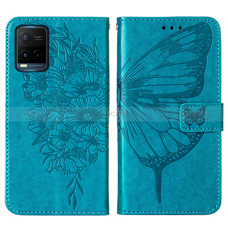 Custodia Portafoglio In Pelle Farfalla Cover con Supporto Y01B per Vivo Y21s Blu