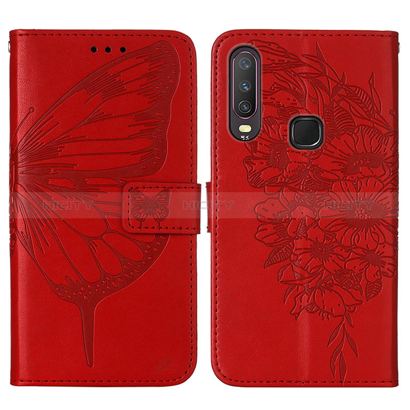 Custodia Portafoglio In Pelle Farfalla Cover con Supporto Y01B per Vivo Y3s Rosso