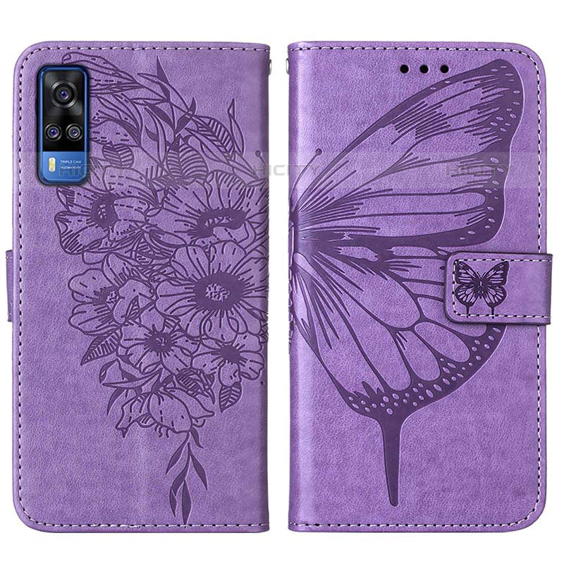 Custodia Portafoglio In Pelle Farfalla Cover con Supporto Y01B per Vivo Y51A Lavanda