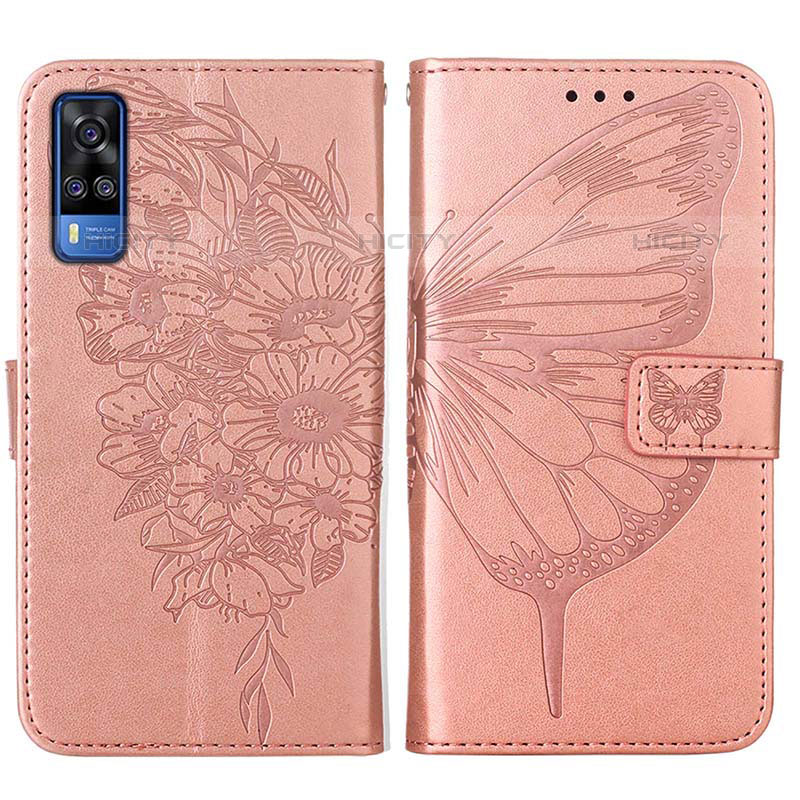 Custodia Portafoglio In Pelle Farfalla Cover con Supporto Y01B per Vivo Y51A Oro Rosa