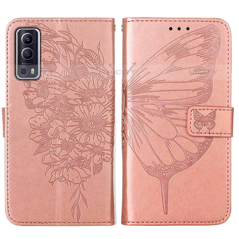 Custodia Portafoglio In Pelle Farfalla Cover con Supporto Y01B per Vivo Y52 5G Oro Rosa