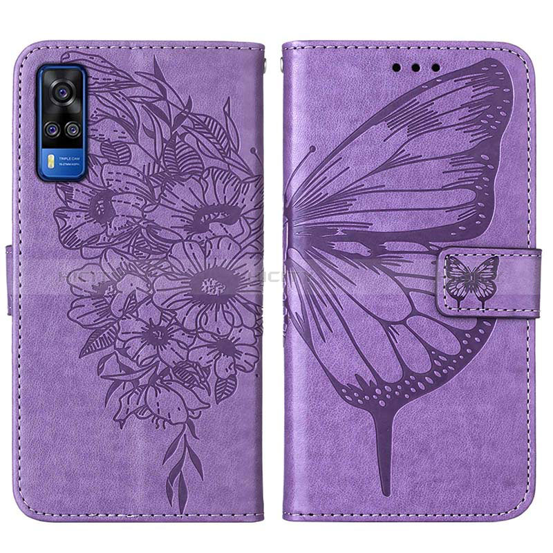 Custodia Portafoglio In Pelle Farfalla Cover con Supporto Y01B per Vivo Y53s NFC Lavanda