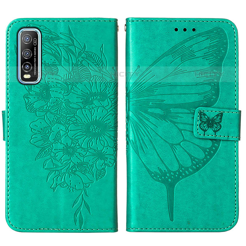 Custodia Portafoglio In Pelle Farfalla Cover con Supporto Y01B per Vivo Y70S 5G Verde