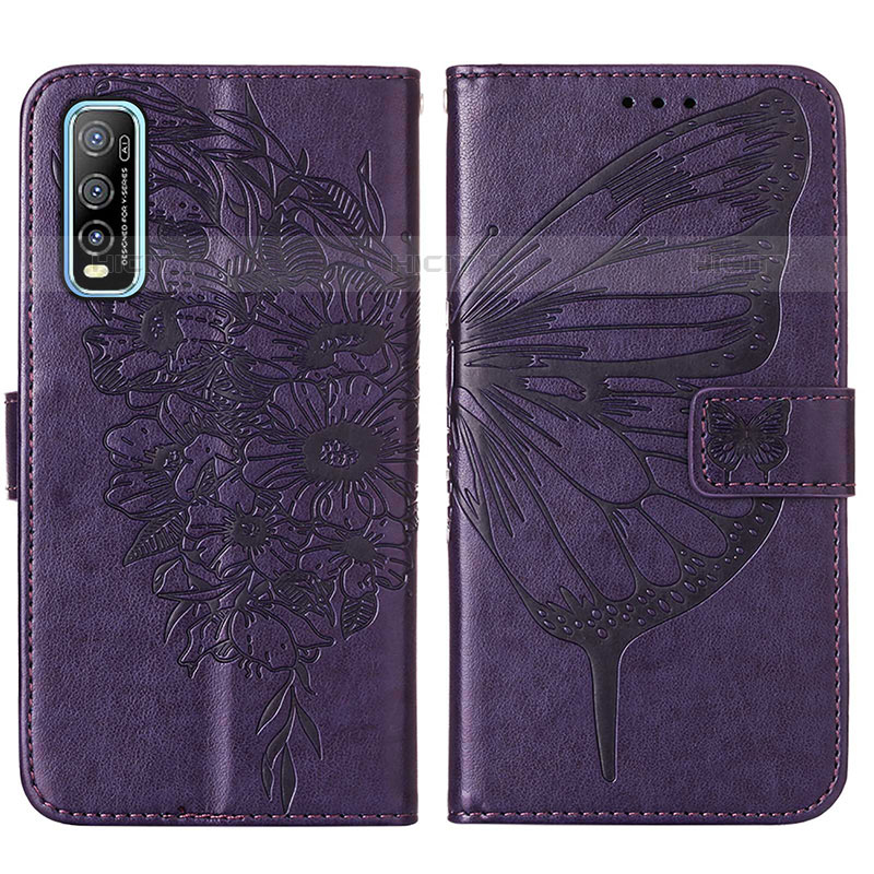 Custodia Portafoglio In Pelle Farfalla Cover con Supporto Y01B per Vivo Y70S 5G Viola