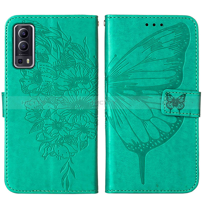 Custodia Portafoglio In Pelle Farfalla Cover con Supporto Y01B per Vivo Y72 5G Verde