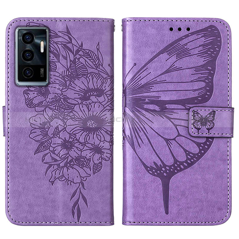 Custodia Portafoglio In Pelle Farfalla Cover con Supporto Y01B per Vivo Y75 4G Lavanda