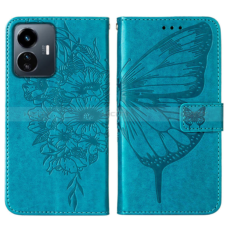 Custodia Portafoglio In Pelle Farfalla Cover con Supporto Y01B per Vivo Y77 5G Blu