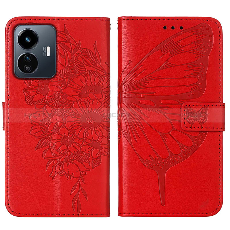 Custodia Portafoglio In Pelle Farfalla Cover con Supporto Y01B per Vivo Y77 5G Rosso