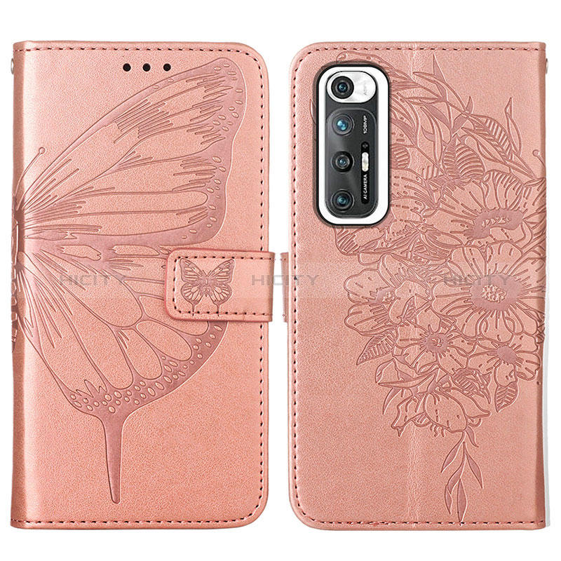 Custodia Portafoglio In Pelle Farfalla Cover con Supporto Y01B per Xiaomi Mi 10S 5G Oro Rosa